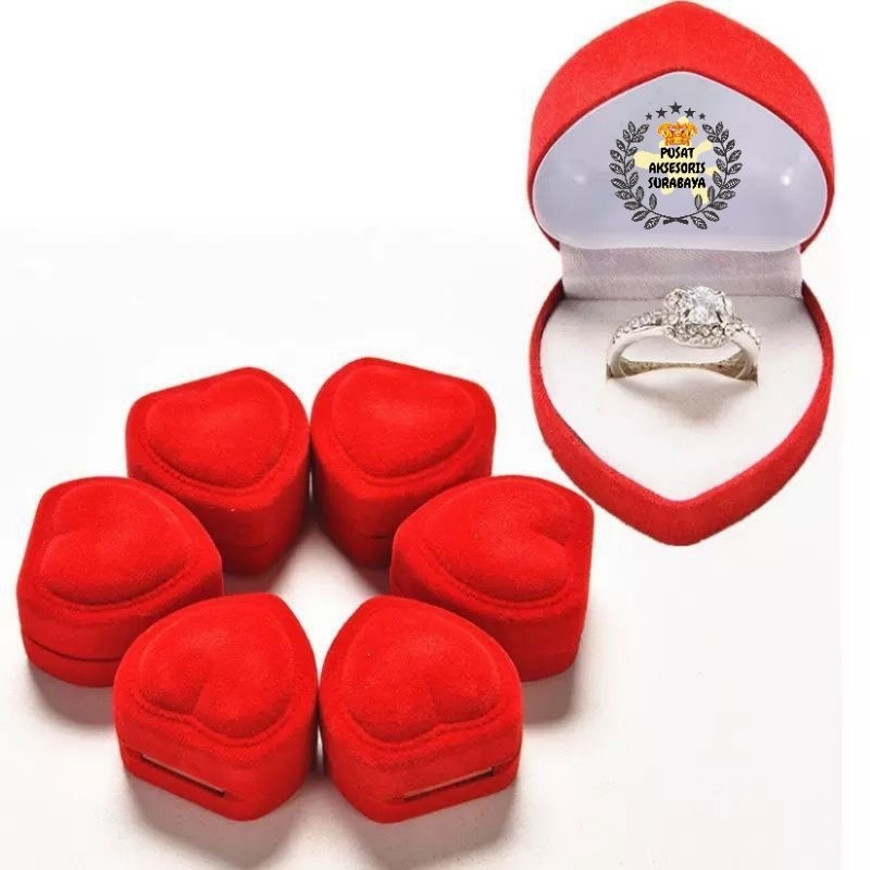 BOX CINCIN PASANGAN ROMANTIS UKIRAN LOVE MAWAR MERAH