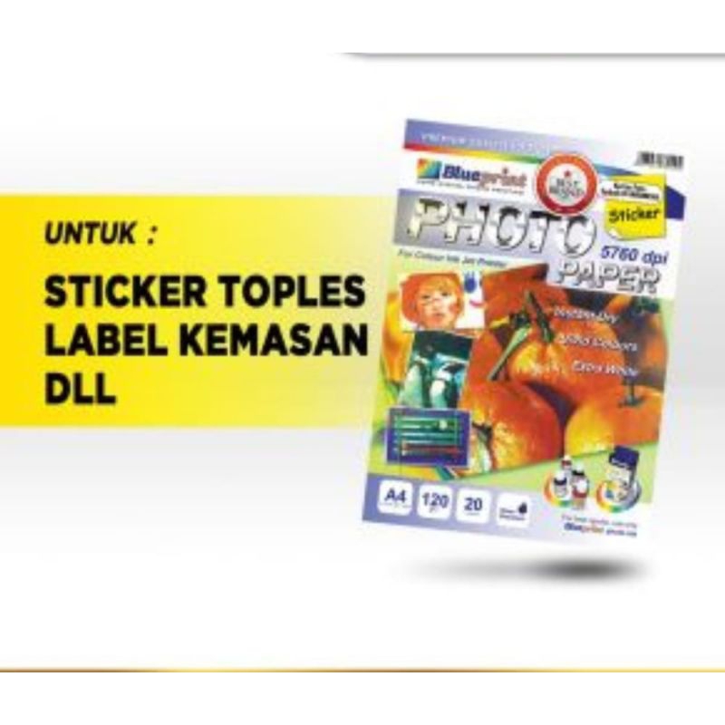 

Kertas Stiker Glossy / Sticker Glossy Photo Paper BLUEPRINT A4 120gsm