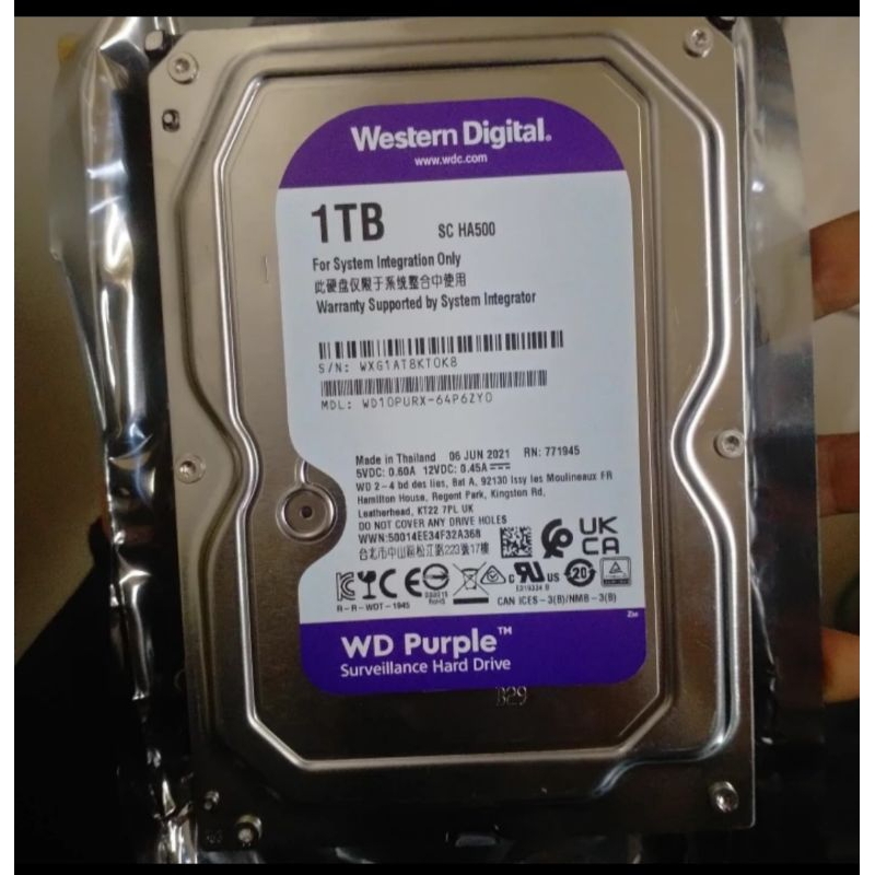 Hardisk 1TB WD Purple Sata 3.5 For Cctv Sentinel 100%