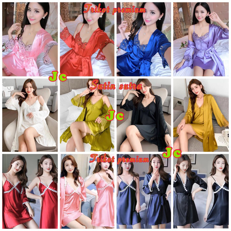 JC- Kimono Set 2in1 Sutra / Baju tidur Kimono Satin Import / Kimono Pengantin / Kimono Sexy Import / Kimono sleepwear