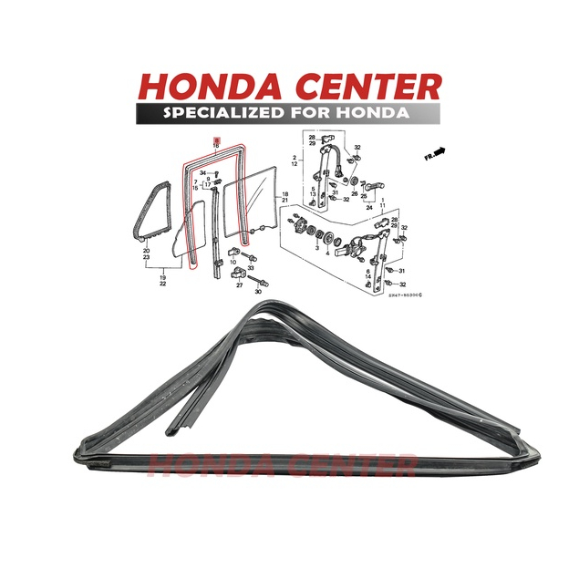 Asli original honda,karet runchannel chanel karet bulu kaca rel naik turun kaca pintu belakang kanan mobil honda civic lx grand civic 1988 1989 1990 1991