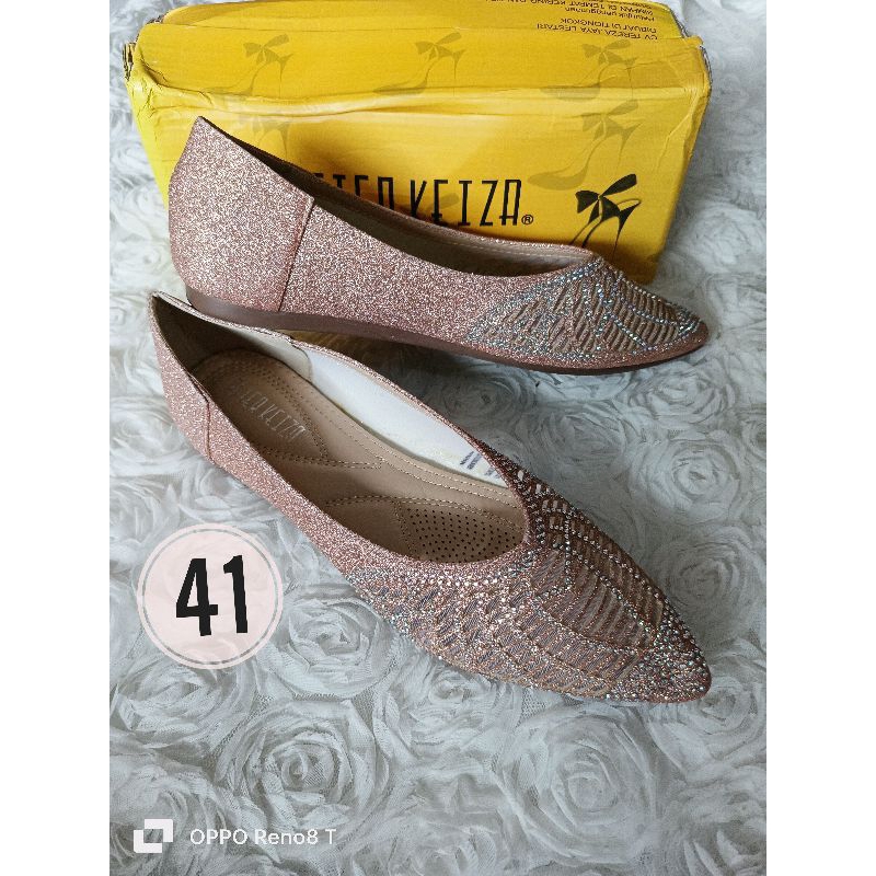 PETER KEIZA 41sepatu flat shoes wanita hitam import casual rose gold bling-bling pesta pernikahan br