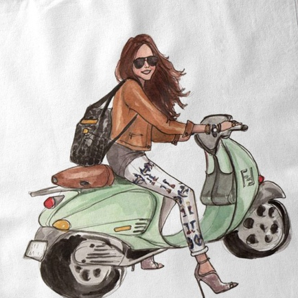 Tote Bag Resleting Kanvas Premium Fashion Tas Totebag Wanita Girl Vespa Pop Art