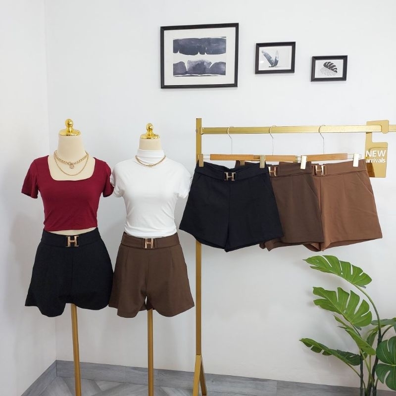 CELANA CHER PENDEK MOTIF BELT H HIGH WAIST IMPORT BANGKOK CODE HP