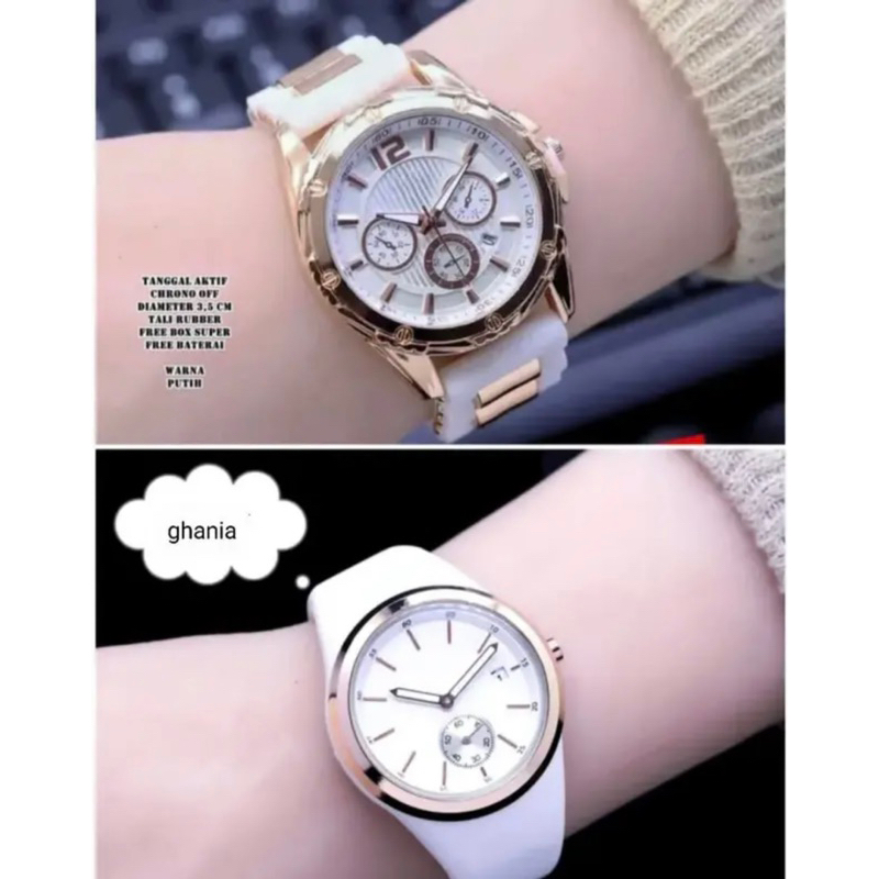 (Grosir)Jam Tangan Wanita Buy1/Get1 GuesRing+Gues Tanggal Tanggal Aktif Strap Rubber/Karet(Dikirim Jakarta)