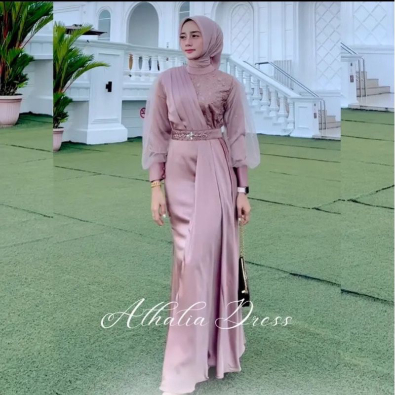 BATIK SOLO - Gamis Brukat Maxi Dress Auliya Lengan Panjang Baju Kondangan Wanita Kekinian Dress Bridesmaid Brukat Tulle Mix Payet Mutiara Gamis Lebaran 2023