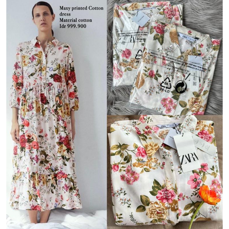 Dress Zara/ dress busui/ dress bunga/ Maxi dress/ dress hijab