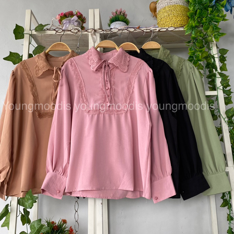 Youngmoodis blouse brokat kombinasi katun silk ori import