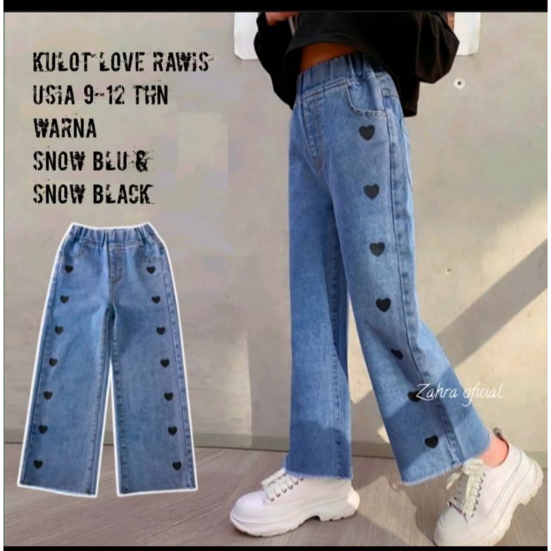 CELANA KULOT ANAK JEANS LOVE TERBARU SOFT JEANS / CELANA JEANS ANAK UMUR 6-7 TAHUN-UMUR 8-10 TAHUN-U