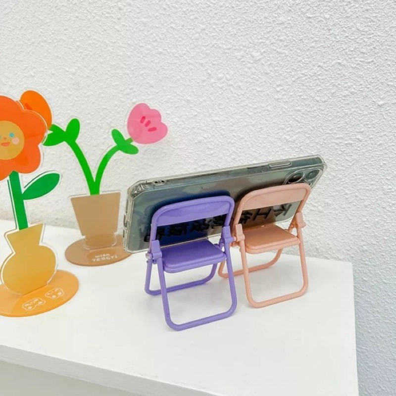 Mini Phone Holder Stand Dudukan HP Bentuk Kursi Model Lipat Aesthetic Dekorasi Meja Warna Makaron Tosca Kuning Pink Travel Size Sandaran Tatakan Handphone