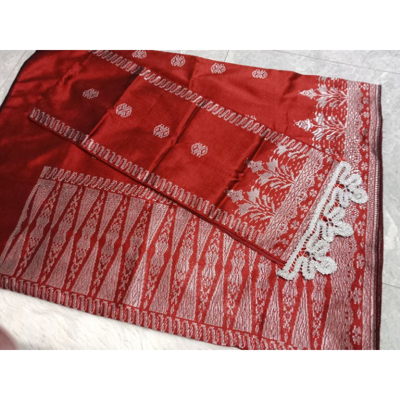 songket silungkang warna maroon silver