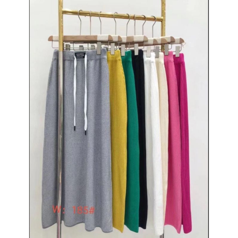 ROK RAJUT PANJANG POLOS WANITA PINGGANG KARET PREMIUM WANITA SERUT TALI DEPAN VARIASI LIST JAHIT TIM