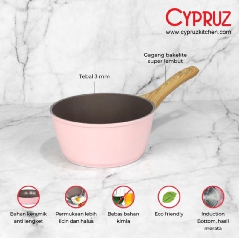 Cypruz pink ceramic sauce pan milk pan 16 cm 18 cm