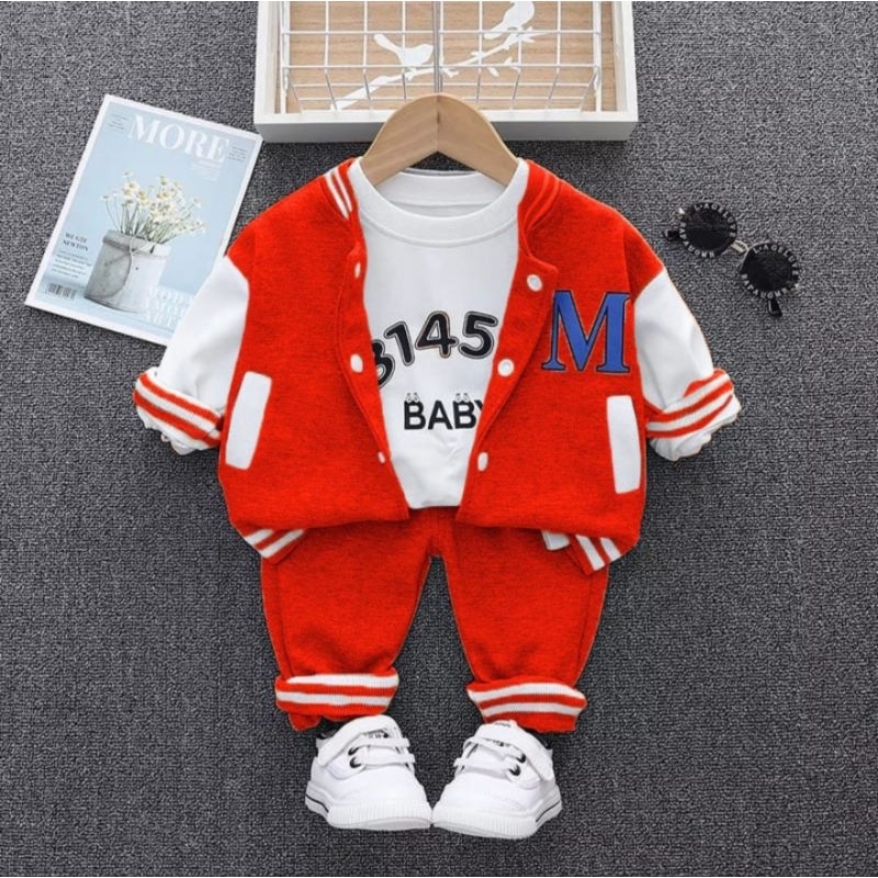 Setelan 3 in 1 jaket varcity bayi anak laki laki terbaru usia 1-5tahum setelan anak/pakaian anak/baju anak/setelan 3 in 1/3 in 1