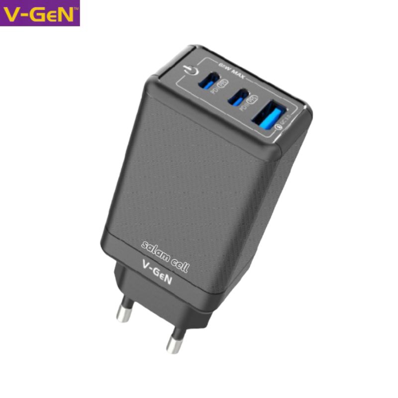 Charger V-Gen VCT3-03 65W 3Port PD3.0 Original Vgen Vct3 03 Garansi Resmi