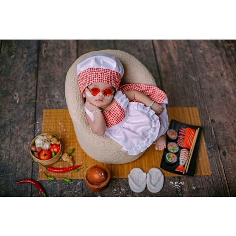 NEW KATALOG Baju Koki Chef bayi perempuan Kostum Foto Bayi Newborn  Properti Foto Bayi Newborn