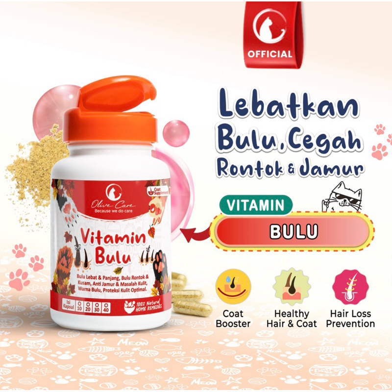 Olive Care Vitamin Kucing BULU untuk Bulu Panjang Lebat, Bulu Halus, Warna Bulu, Cegah Jamur dan Bulu Rontok