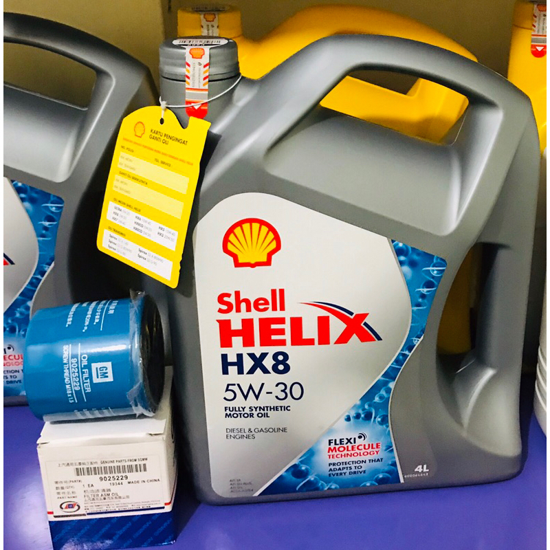 oli mesin shell helix HX8 5w 30 4L / paket filter oli wuling confero