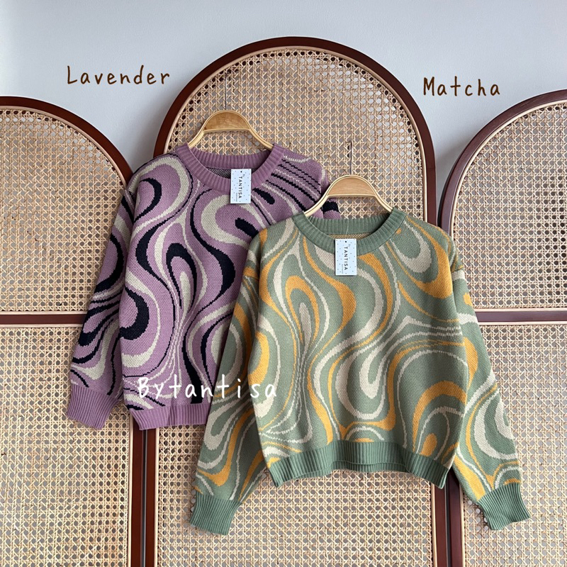 ATASAN RAJUT CROP MOTIF AURORA KOMBINASI WARNA