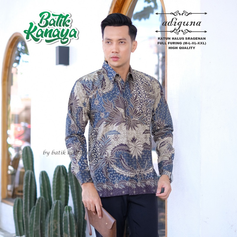 ADIGUNA Kemeja batik pria Lengan Panjang Furing Bahan Katun PREMIUM