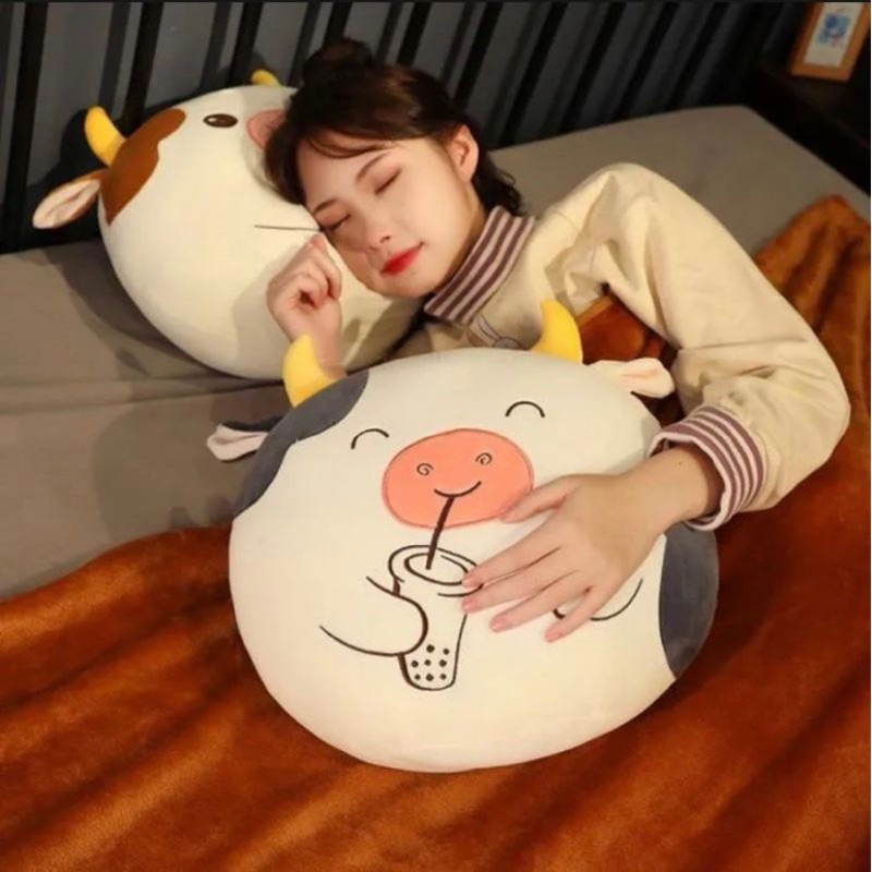 Bantal Boneka Sapi Putih Hitam Cokelat Sit Cow Cute Cow Moo Moo Lucu Bantal Model Hewan Sapi Cute Hadiah Anak Spesial Doll Import