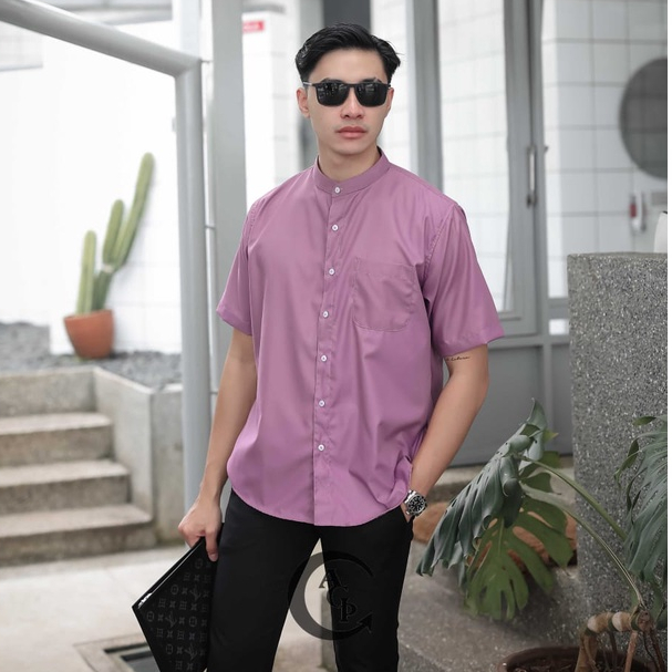 FLY ID - Kemeja Koko Pria Lengan Pendek Slim Lilac