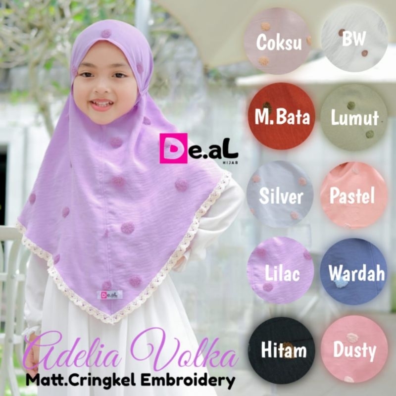 (De.al Hijab) ADELIA VOLKA •jilbab instan anak motif timbul•hijab instan cringkel embroidery