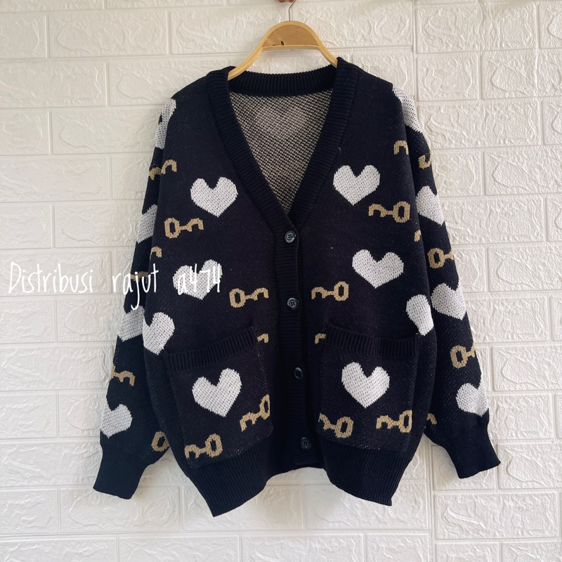 CARDIGAN RAJUT KANCING VALENTINE MOTIF LOVE KUNCI OVERSIZE OUTER WANITA