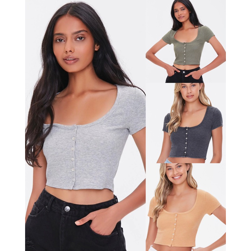 Forever21 Button-Front Knitted Crop Top