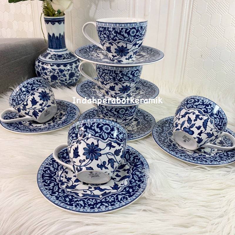 tea set sango bunga biru pekat