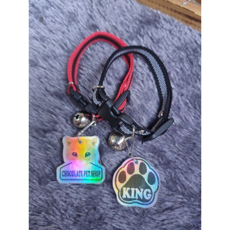 kalung kucing webbing custom nam dan bentuk akrilik hologram