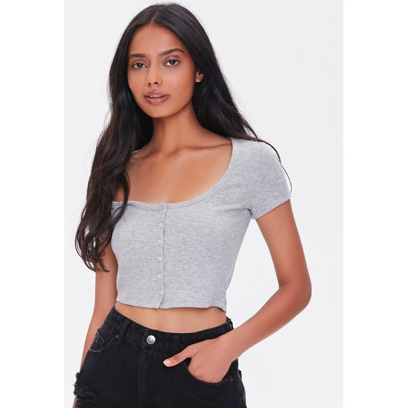 Forever21 Button-Front Knitted Crop Top