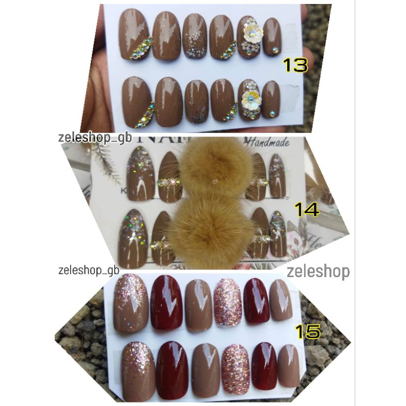 KUKU PALSU HIAS NAIL ART COKLAT MUTIARA / NAIL ART