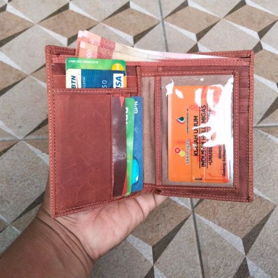 Dompet pria Kulit Asli 3/4 kickers 16 slot tempat kartu kulit sapi asli Crazy Horse