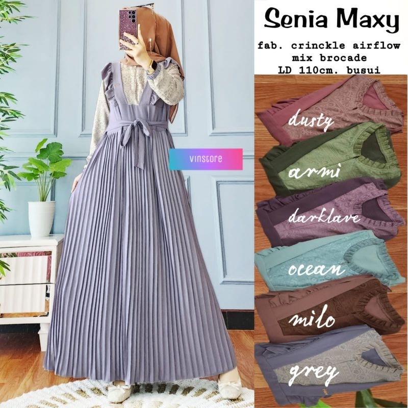 COD 27 NEW || SENIA DRESS MAXI ORI VINSTORE bahan crinckle airflow ld 110cm lengan panjang motif bro