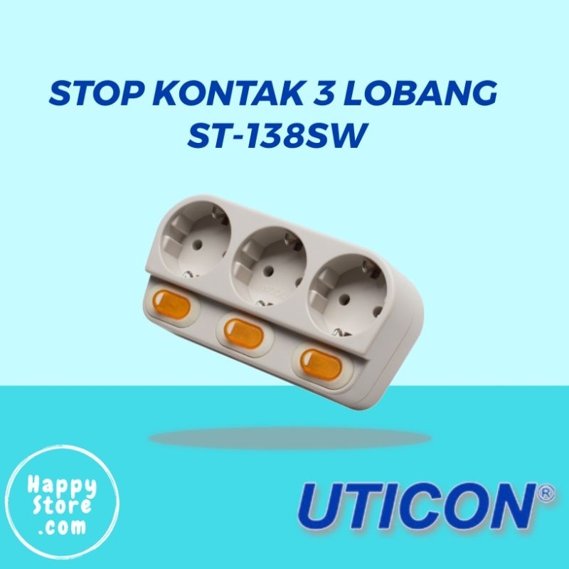 [Happystoredotcom] Stop Kontak Arde 3 Lubang Uticon dengan Steker Colokan Triple Soket dengan Saklar