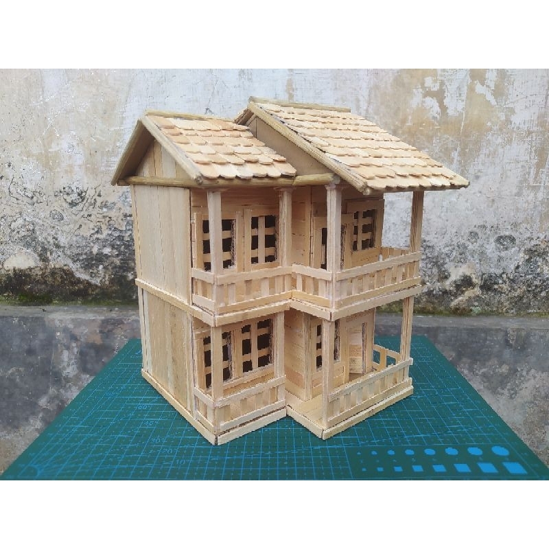 Kerajinan Stick Es Krim, miniatur rumah stick es krim, prakarya anak sekolah, miniatur Stick es krim