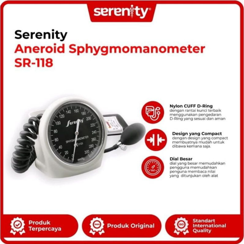 Serenity SR-118 Tensi Aneroid Sphygmomanometer Desk Wall Type / Tensimeter Aneroid Serenity SR118 / Tensi Meter Aneroid Serenity SR 118