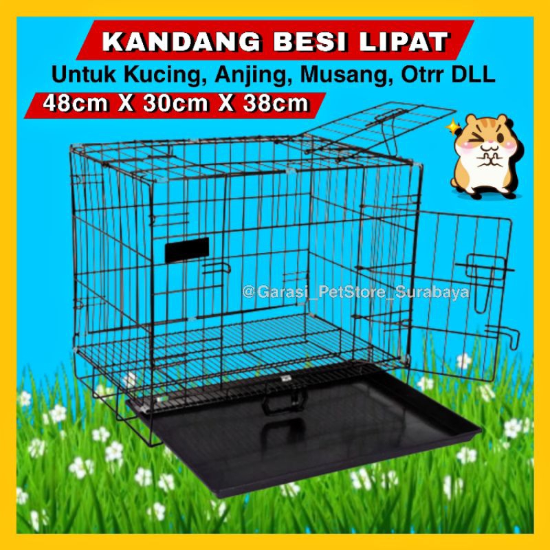 GPSS- Kandang Besi Lipat 48x30x38 Kandang Kucing Anjing Kelinci Musang Kandang Anjing Kandang Kelinci Kandang Musang Kandang Dinosaurus Kandang Lipat Alas Kandang Hewan Kandang Hewan Alas Kandang Kucing Tatakan Kandang Hewan Tempat Makan Hewan