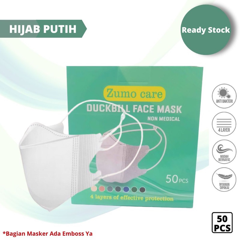 MASKER DUCKBILL ALKINDO HIJAB 4PLY ISI 50PCS / DUCKBIL HIJAB HITAM PUTIH