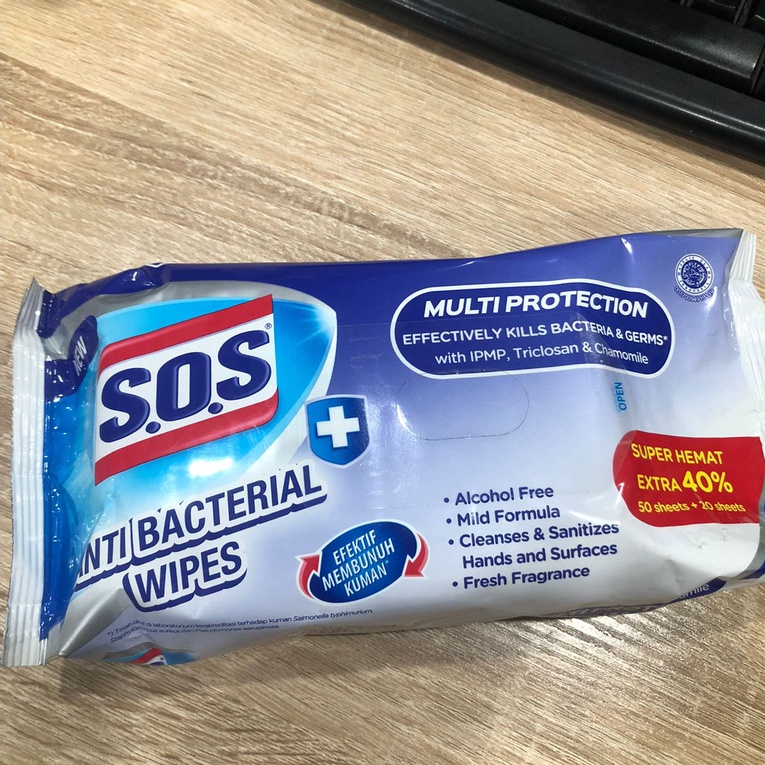 S.O.S ANTIBACTERIAL WIPES EXTRA 40% (50 SHEETS + 20 SHEETS)