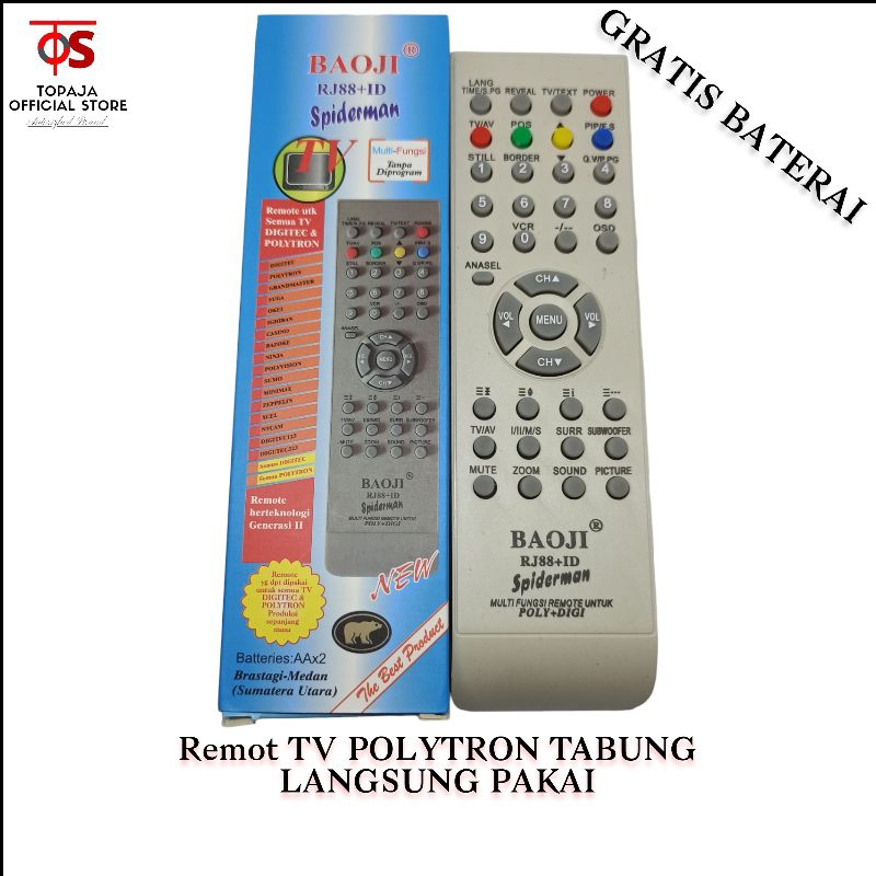 POLYTRON Remot TV TABUNG POLYTRON Langsung Pakai Tanpa Program RJ88+ID Baoji Remote