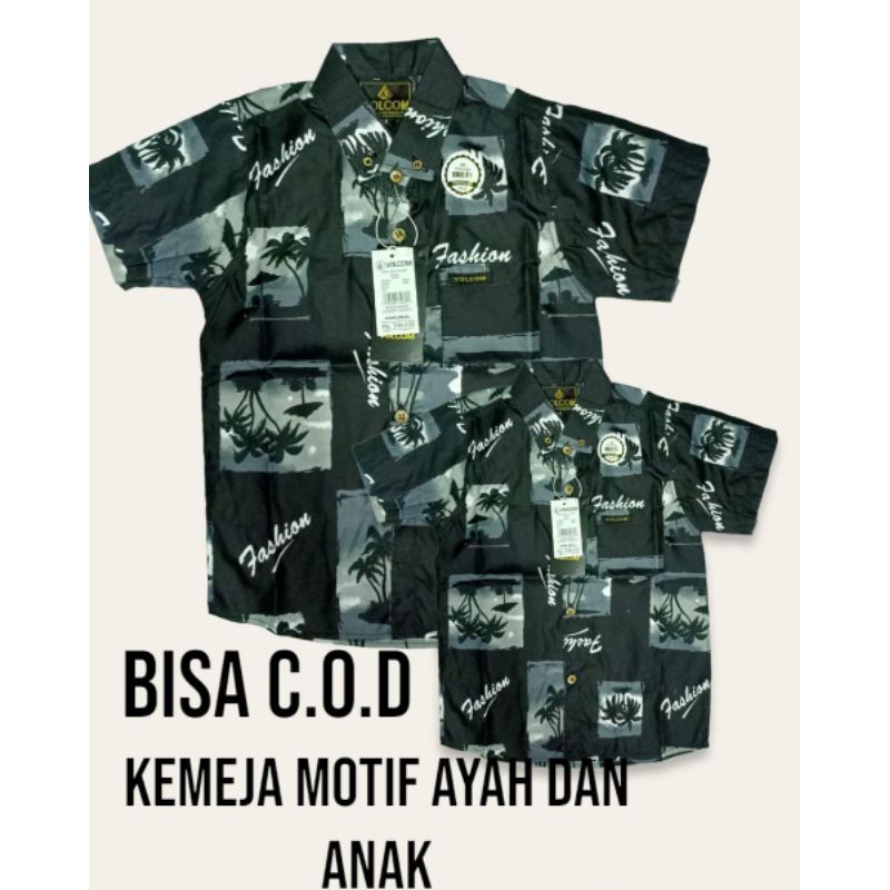 kemeja couple ayah dan anak motif daun