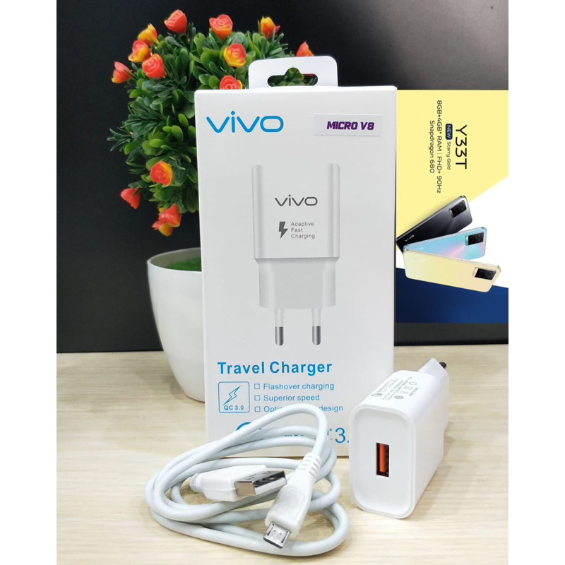 Charger Vivo Y33T Micro &amp; Type c Fast Charging Quallcom original for  Y91 Y81 Y93 Y95 V9 Y12 Y15 Y17 Y71 Support Semua hp All type android smartphone Promo Sen