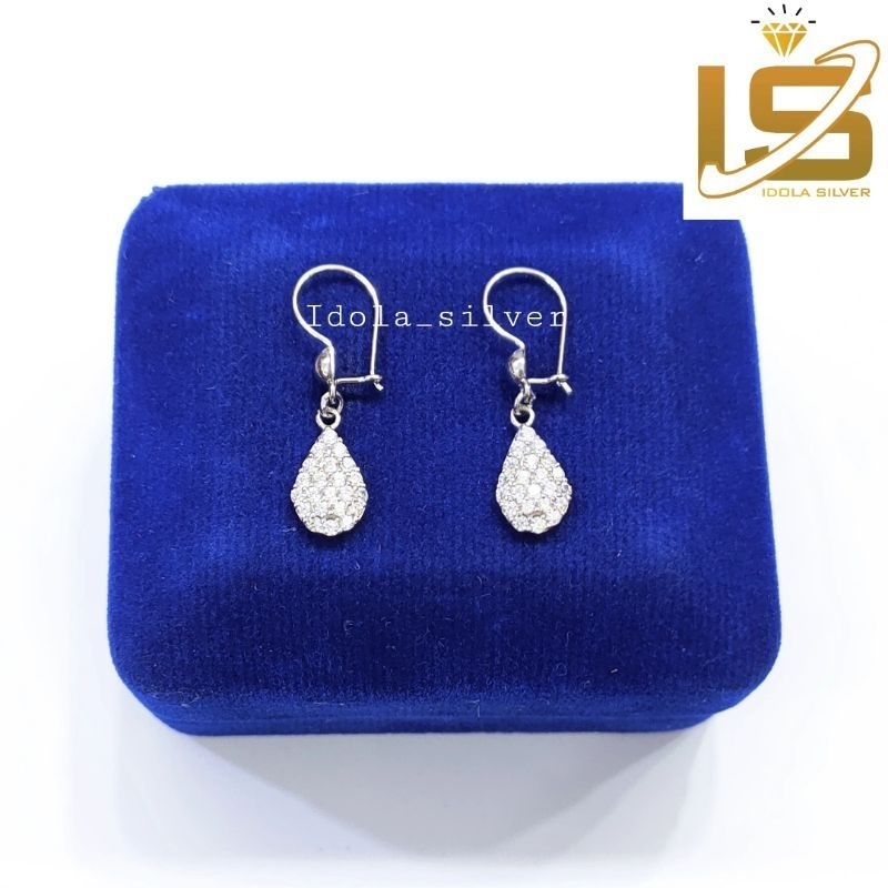 ANTING PERAK ASLI SILVER 925 LAPIS EMAS PUTIH MODEL AGOGO OVAL - PERHIASAN PERAK WANITA