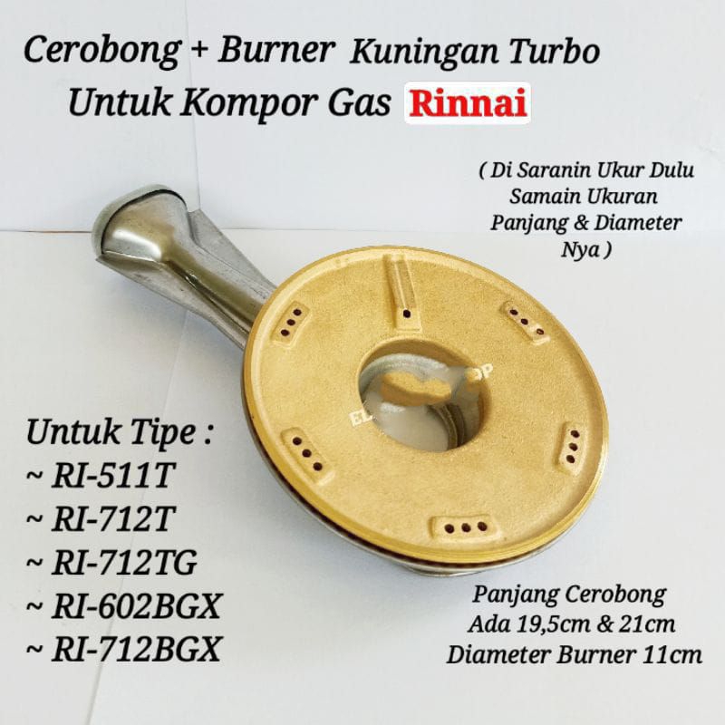 CORONG + BURNER TURBO 1SET KOMPOR GAS RINAI 511T 712T 712 TG BGX