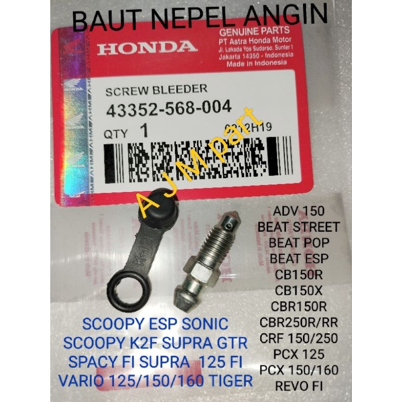 NEPEL BAUT PEMBUANGAN ANGIN KALIPER CAKRAM HONDA ADV BEAT STREET BEAT LED GENIO BEAT ESP VERZA
