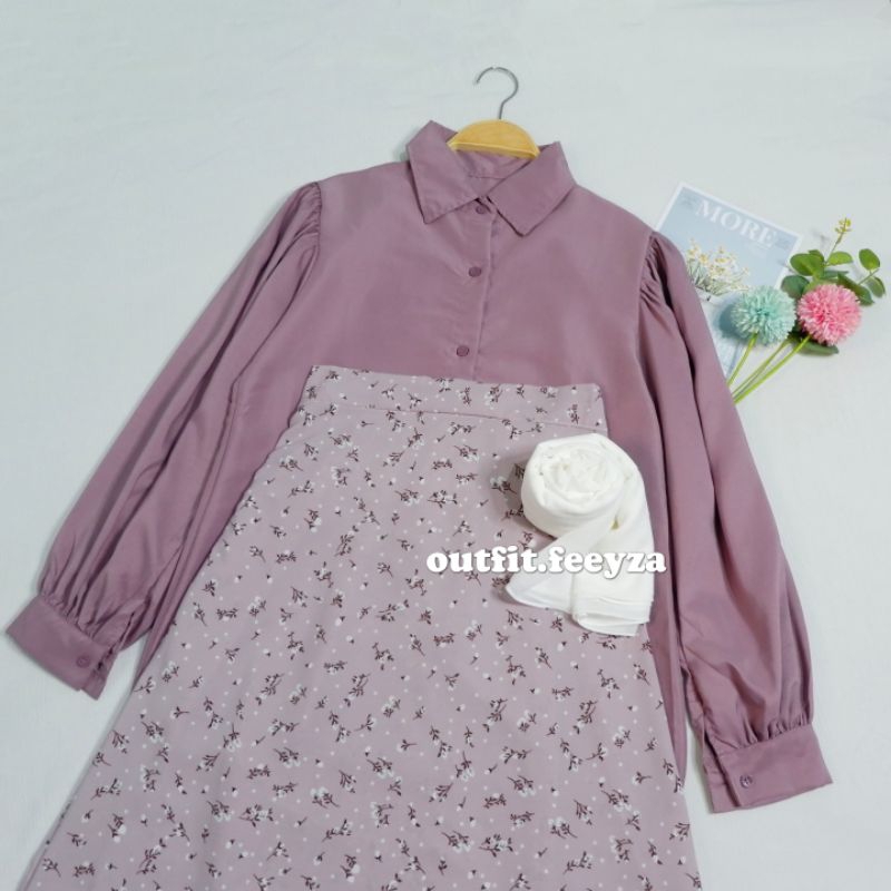 ONE SET ROK FLORAL + KEMEJA LENGAN BALON / ATASAN WANITA / OOTD