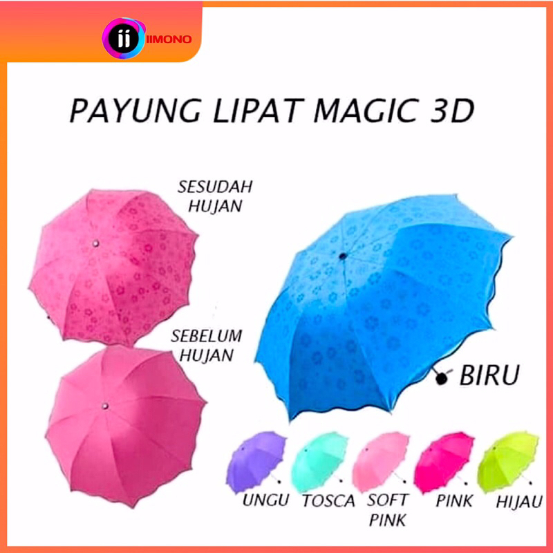 PAYUNG LIPAT AJAIB KELUAR MOTIF BILA KENA AIR 3D MAGIC UMBRELLA HUJAN Anti UV IITOMO SHOP