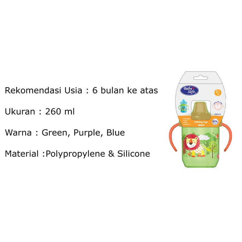 Baby Safe Training Cup Spout 260 ml JP034 - Cangkir Minum Bayi &amp; Anak